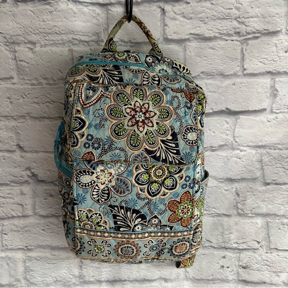 PREOWNED VERA BRADLEY BLUE FLORAL TOTE BAG BACKPACK QUILTED - Picture 1 of 7